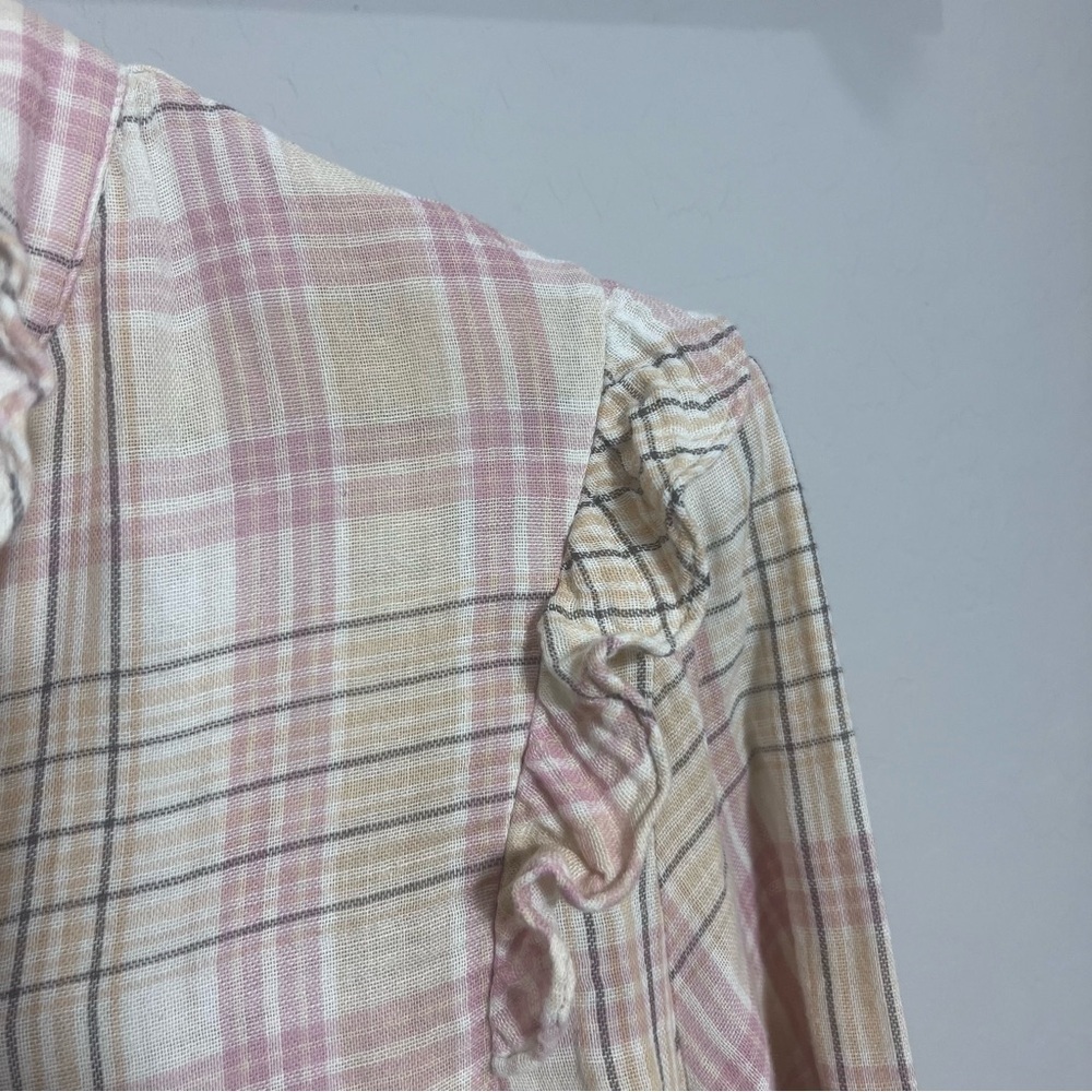 Christy Dawn Plaid Flannel Blouse Top Shirt Cottagecore Ruffle Button Western - Picture 7 of 16